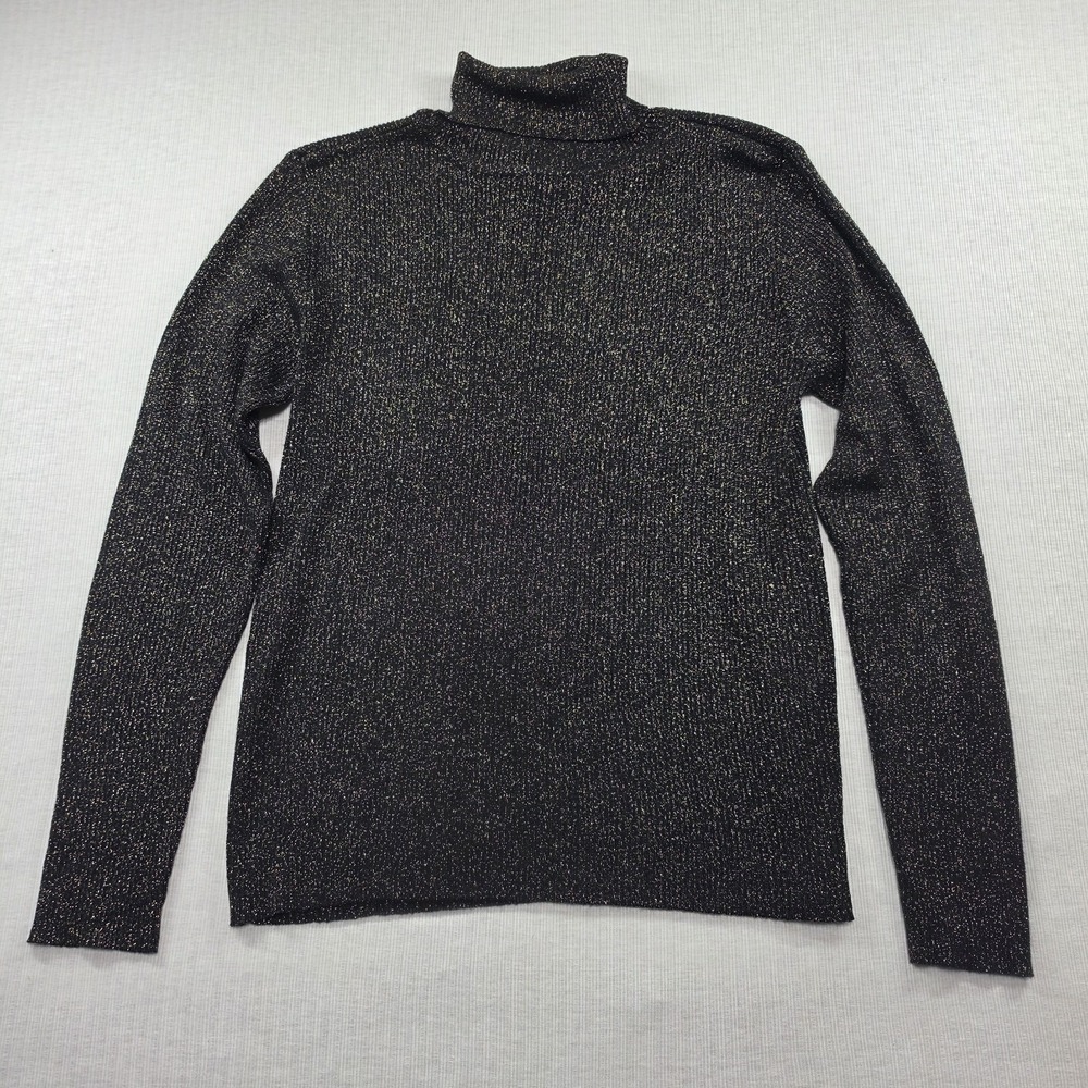 Vintage Real Clothes Saks Fifth Avenue Black Gold Turtleneck Top Sweater Size L